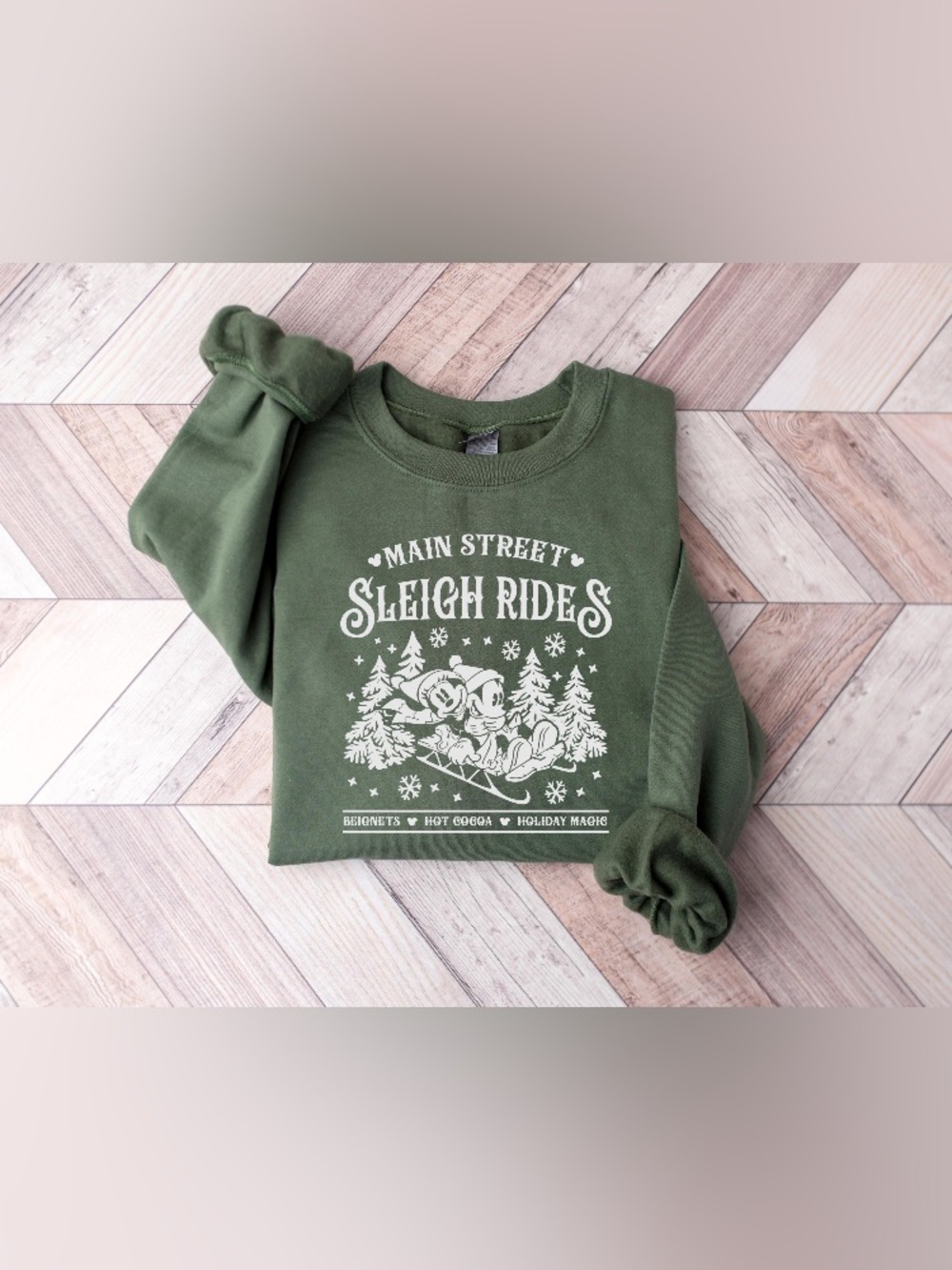 Main Street Sleigh Rides Graphic Crewneck Sweater, Hot Cocoa Christmas Sweatshir